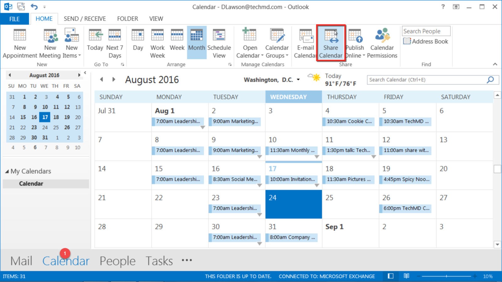 Sharing Calendars in Outlook