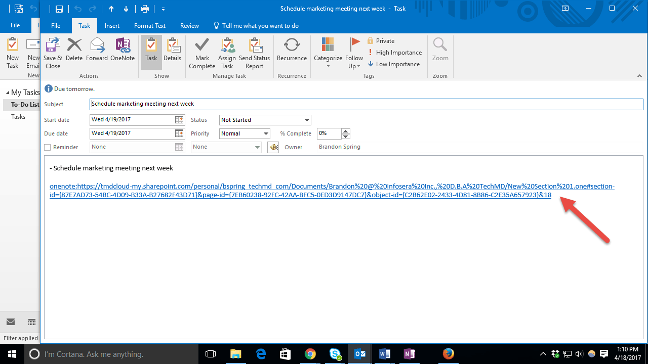Outlook Task Window