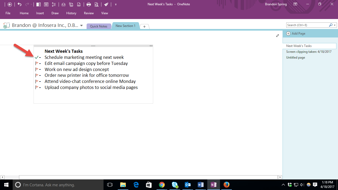 Complete Task in OneNote